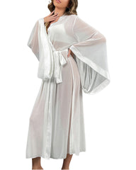 Tie-up cardigan bathrobe sexy mesh temptation morning robe pure desire nightgown