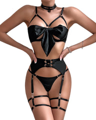 Women's Sexy Hollow Bowknot Strap Lingerie 5 Set