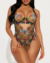 Women's Floral Embroidery Cut Out Sheer Sexy Lingerie