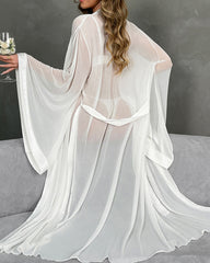 Tie-up cardigan bathrobe sexy mesh temptation morning robe pure desire nightgown