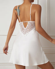 New satin lace splicing sexy suspender nightdress