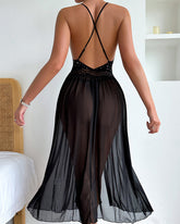 Shiny suspender sexy lingerie mesh nightgown