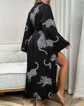 KissLove®Long Sleeve Satin Bathrobe Lace-Up Sexy Nightgown