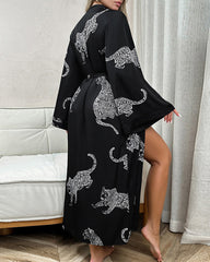 KissLove®Long Sleeve Satin Bathrobe Lace-Up Sexy Nightgown