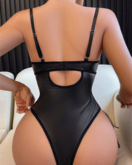 Women's PU Lace Up Hollow Out Underwire Corset Lingerie