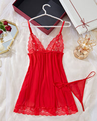 Lace semi-transparent sexy irregular hem suspender nightdress