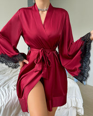 Sexy long sleeve backless ladies silks robe