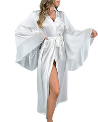 Long-sleeved ruffled chiffon patchwork robe bathrobe