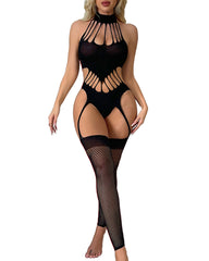 Sexy lingerie backless see-through one-piece crothless mesh bodystockings