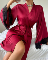 Sexy long sleeve backless ladies silks robe