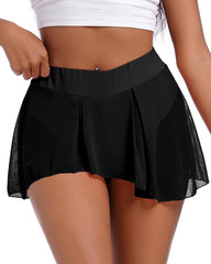 Women Transparent Sports Dress Sexy Tennis Skirt Ruffle Lingerie