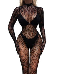Enchanting Delight Black long sleeveone-piece Bodystocking(Buy 1 Get 1 FREE)