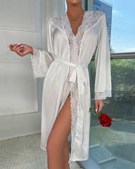 Long Sleeve Satin Lace robe