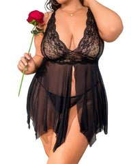 Plus Size Lingerie for Women for Sex Naughty Sexy V Neck Chemise with Panty