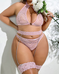 Women Lace Hollow Out Lingerie Sets Floral Embroideryed Underwear Garter Belt Lingerie Sleepwear