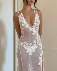 Summer Beach Vacation 3D Flower Backless Sexy Maxi Dress