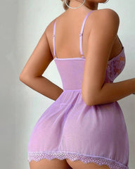 Women's Lingerie, Mesh Sheer Embroidery Lace Babydoll Nightwear