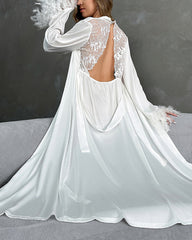 Bridal Robe with feathers and Nightgown Set