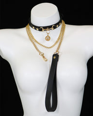 Elegant Women's PU Leather Collar With Traction Chain