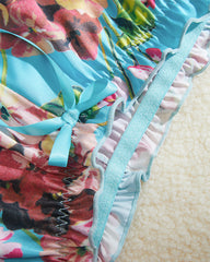 Classic Sexy Plus Floral Lace Bralette With Floral Print Satin Shorts