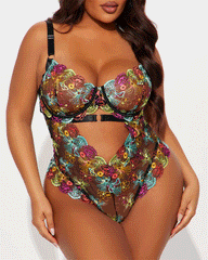 Women's Floral Embroidery Cut Out Sheer Sexy Lingerie