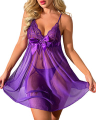 Lingerie for Women Lace Babydoll Halter Chemise V Neck Nightgown(with pants)