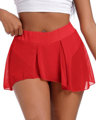 Women Transparent Sports Dress Sexy Tennis Skirt Ruffle Lingerie