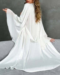 Long-sleeved ruffled chiffon patchwork robe bathrobe