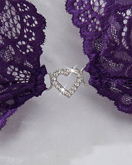 Purple sexy halter neck lace see-through lingerie set