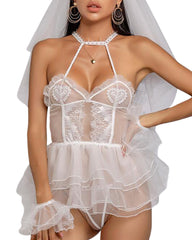 Lace pure sweet wedding dress sexy transparent princess suit