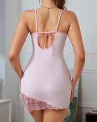 Sexy one-side lace slit suspender nightdress