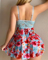 Women's Lace Underwire Floral Babydoll Nightgown Flowy Lingerie