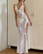 Summer Beach Vacation 3D Flower Backless Sexy Maxi Dress