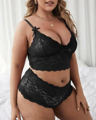 Lace Embroidery Mesh See-through Sexy Lingerie Plus Size Set