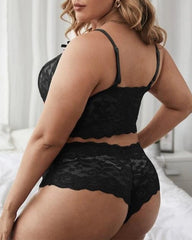 Lace Embroidery Mesh See-through Sexy Lingerie Plus Size Set