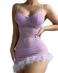 Sexy See-Through Slim Fit Temptation Suspender Nightdress Set(with pants)