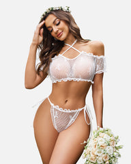 Floral Mesh Ruffle Lingerie Set