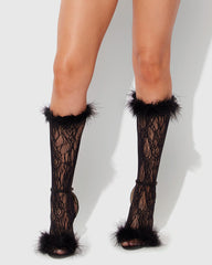 Black Feathered Floral Fishnet Socks