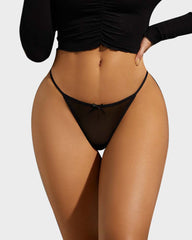 Lace-Trim Mesh V-String Panty