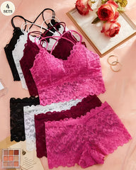 Kisslove Underwear&Sleepwear Basics 4sets Lace Wireless Bra And Panty Set Lingerie Set