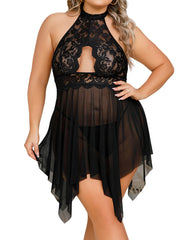 Large size women's hollow irregular suspender nightdress