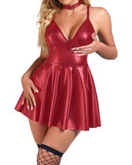 PU leather Suspender Sexy Nightdress