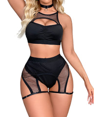 Womens Babydoll Mesh Bra And Panty Set