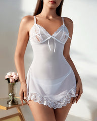 Sexy deep V suspender nightgown mesh fabric suspender nightdress