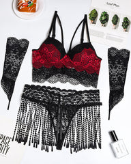 Large size lace tassel pajamas sexy uniform set