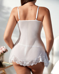 Sexy deep V suspender nightgown mesh fabric suspender nightdress